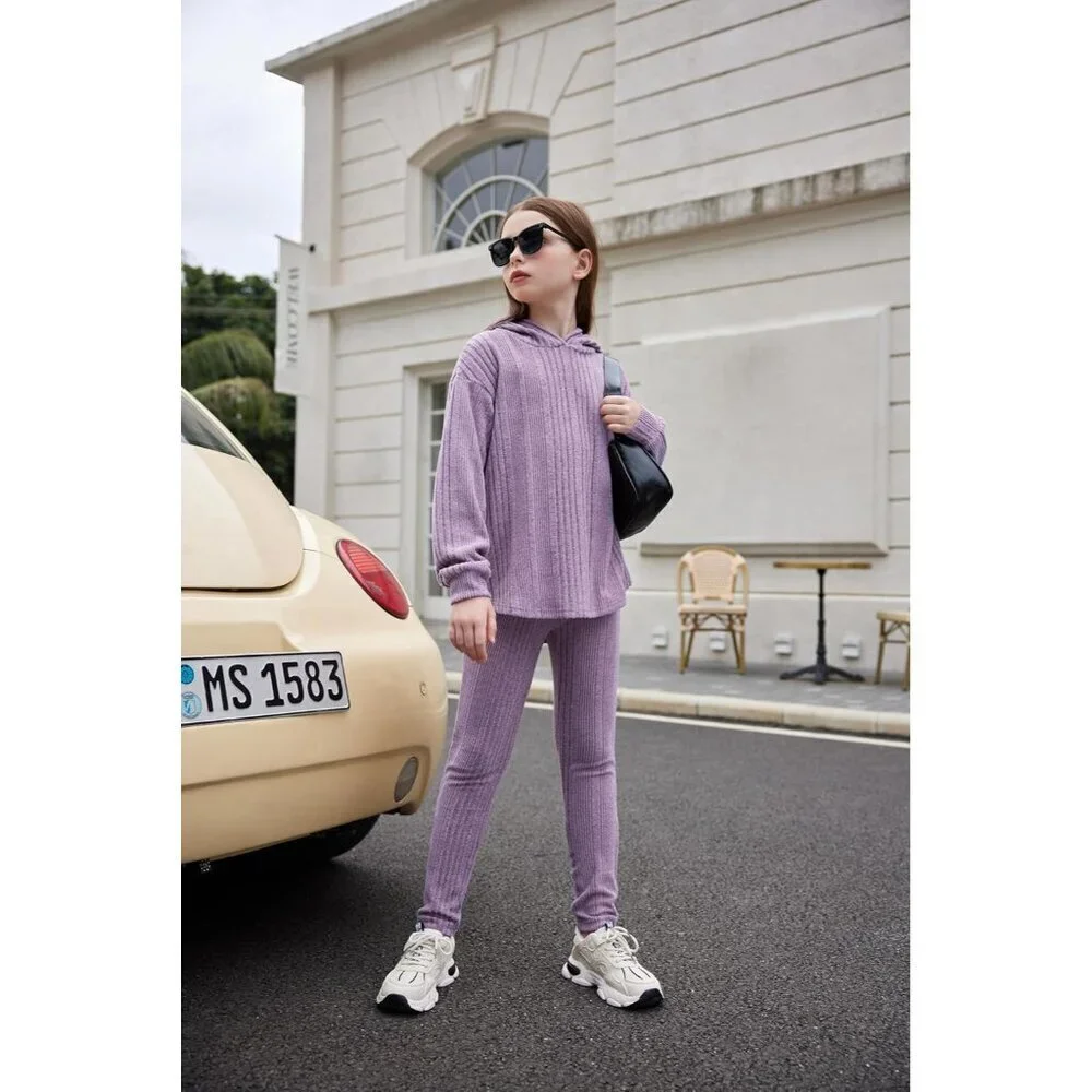 Girl's Sweaters Set 2 Piece Outfits Rib-Knit Sweatsuits Cute Pullover Sweatshirt